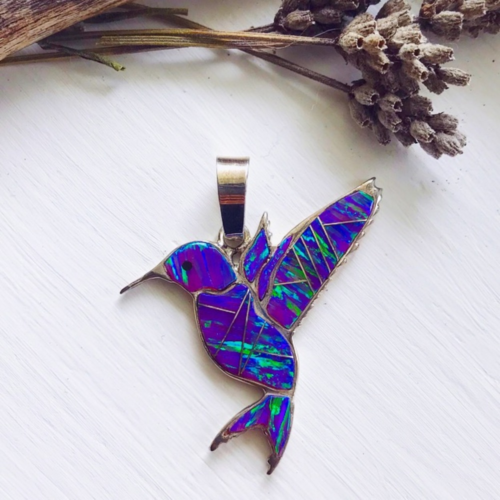 Sterling Silver Opal Hummingbird Pendant